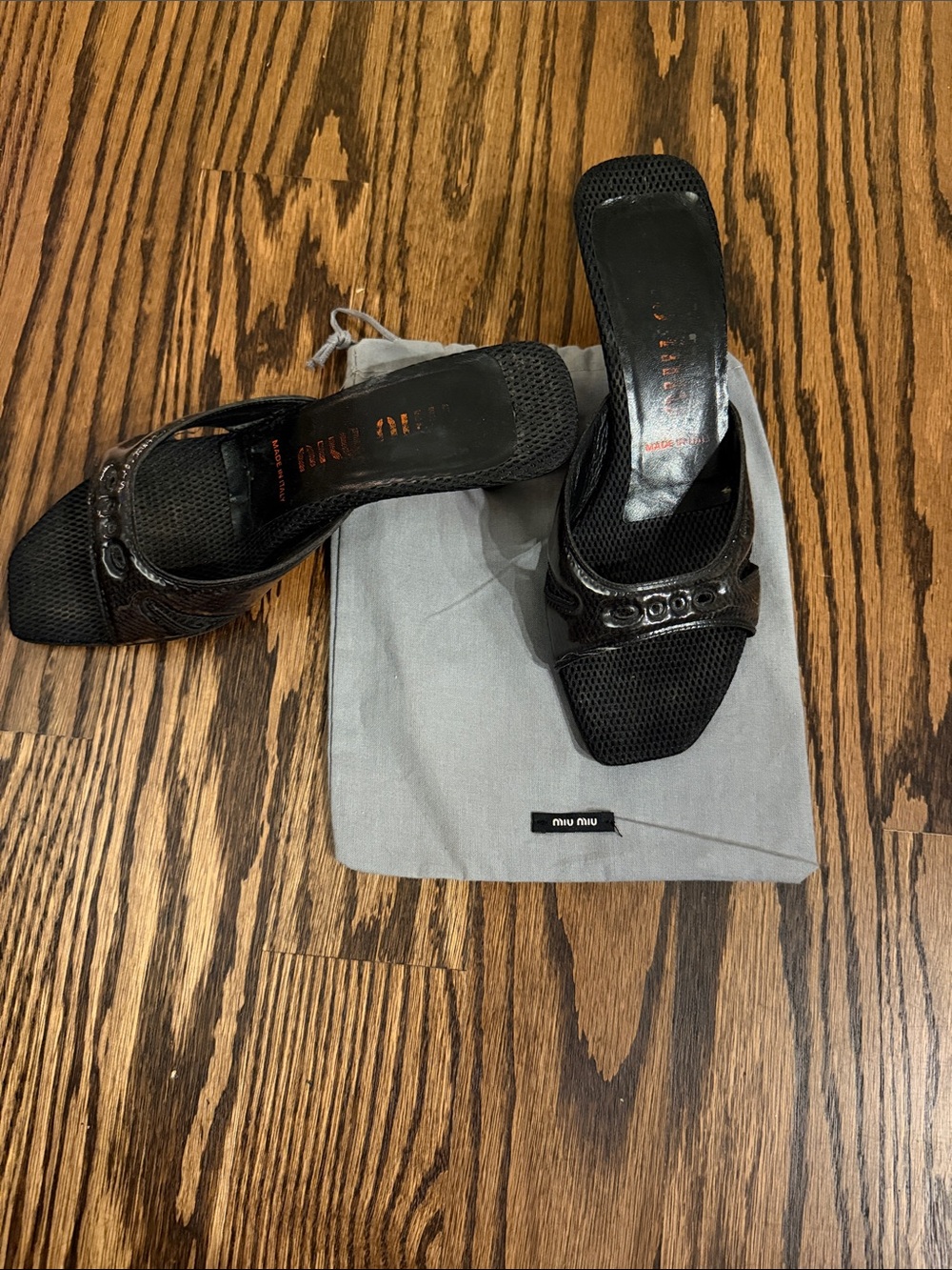 Miu Miu Black Patent Leather Slide Heels